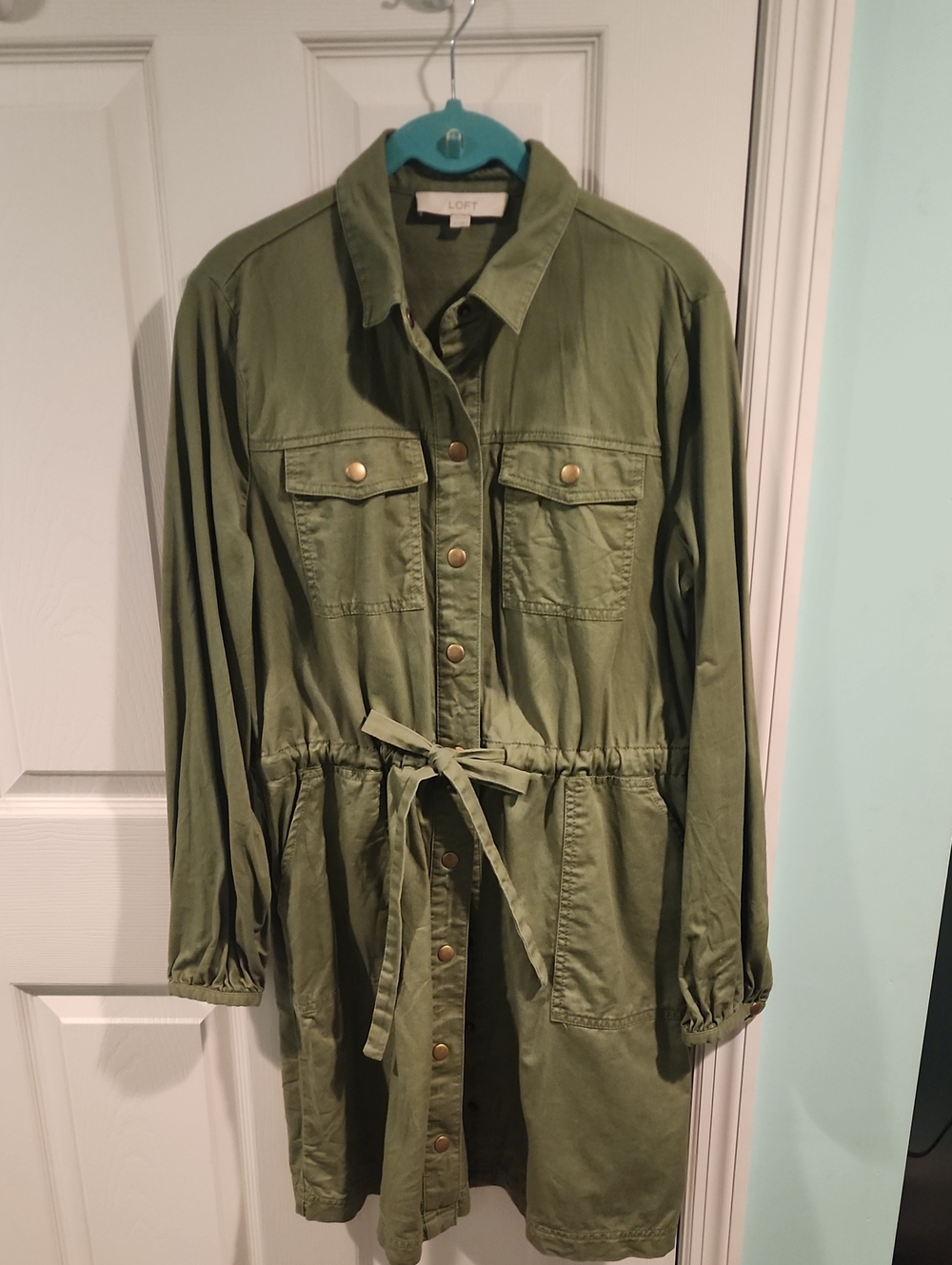 LOFT Olive Green Utility Dress with Waist Tie Size M